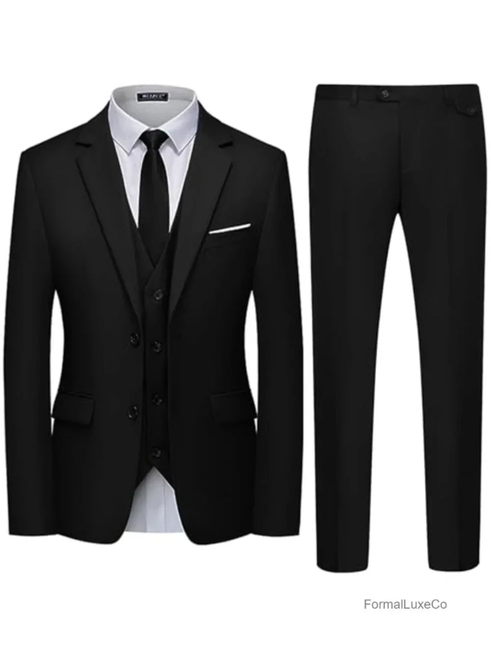 Men's 3 Piece Slim Fit Suit Set - Two Button Blazer, Vest, Pants, Tuxedo Set